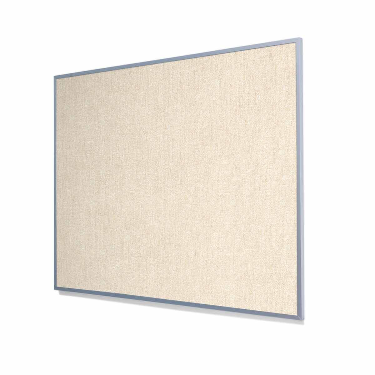 Type II Woven Vinyl Koroseal Linden II Latte Cork Board with Narrow Light Aluminum Frame